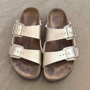 Birkenstock Metallic Gold Double-Buckle Slide Sandals